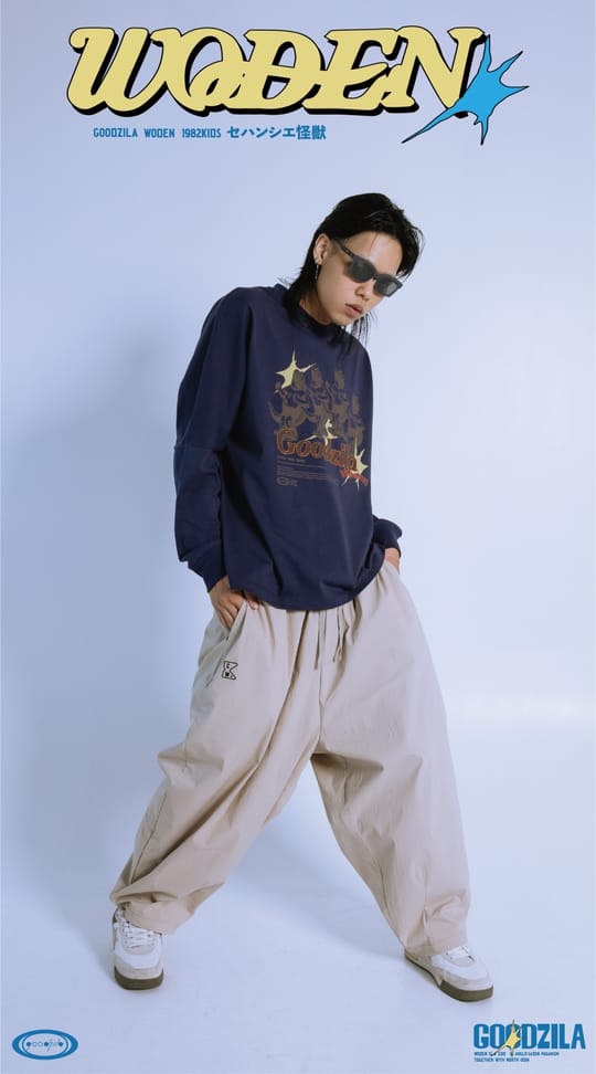 WODEN X Goodzila 033 Hand Painted L/S tee 藏青