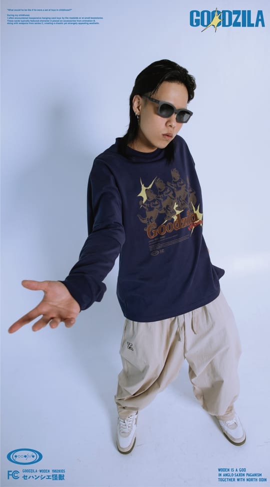 WODEN X Goodzila 033 Hand Painted L/S tee 藏青