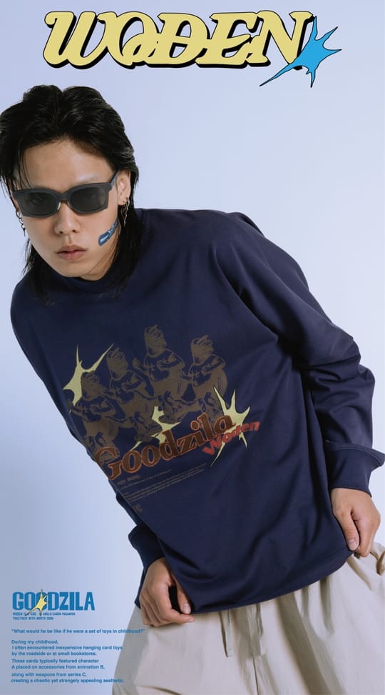 WODEN X Goodzila 033 Hand Painted L/S tee 藏青