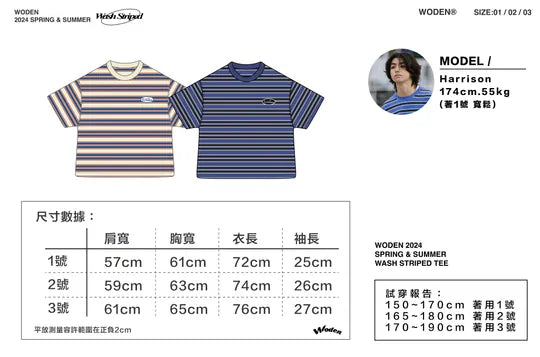 WODEN 2024 Spring & Summer 029 Wash Striped Tee