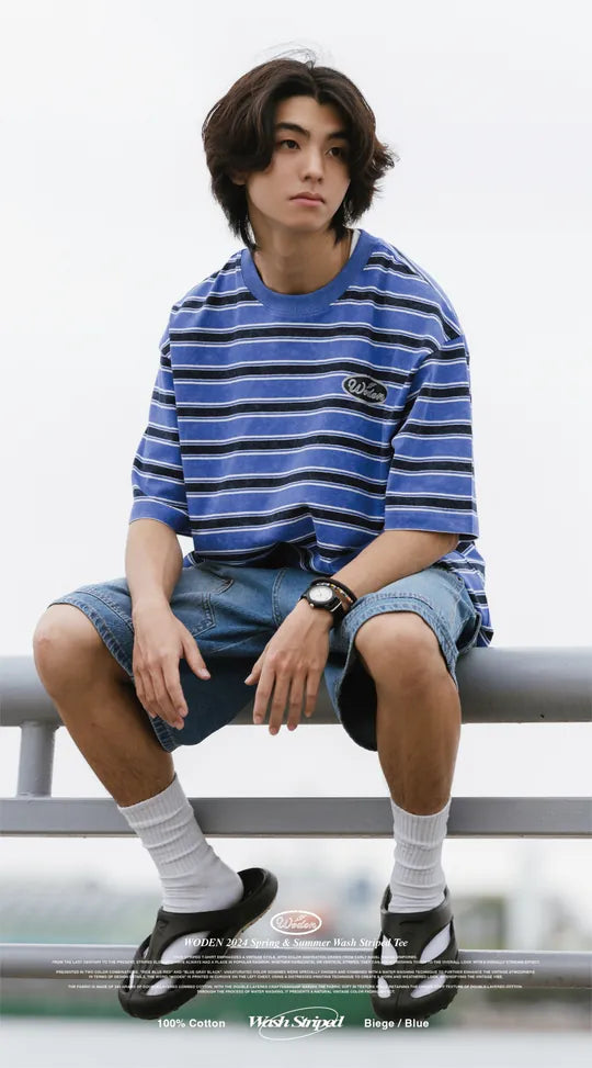 WODEN 2024 Spring & Summer 029 Wash Striped Tee