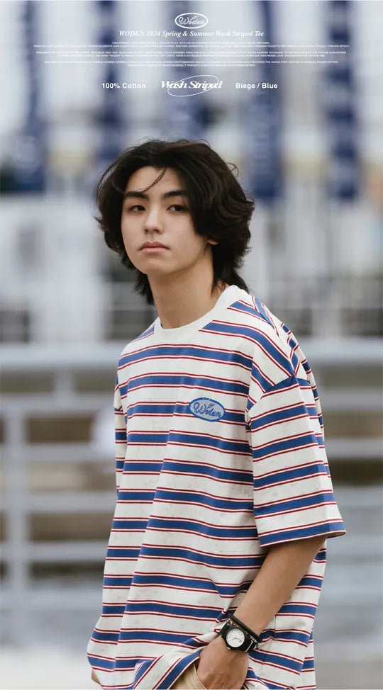 WODEN 2024 Spring & Summer 029 Wash Striped Tee