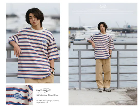 WODEN 2024 Spring & Summer 029 Wash Striped Tee