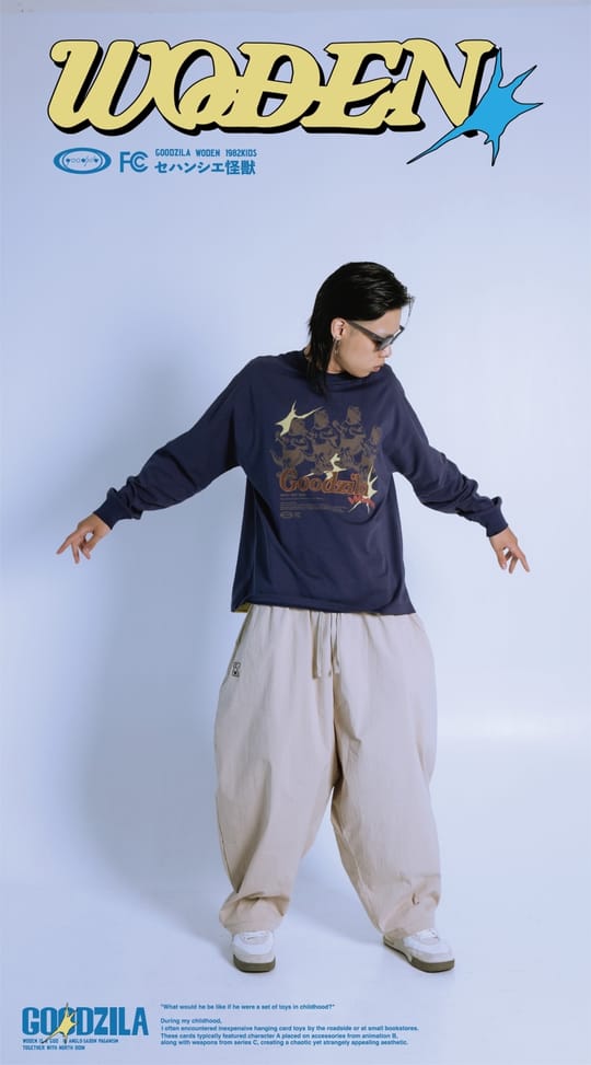 WODEN X Goodzila 033 Hand Painted L/S tee 藏青