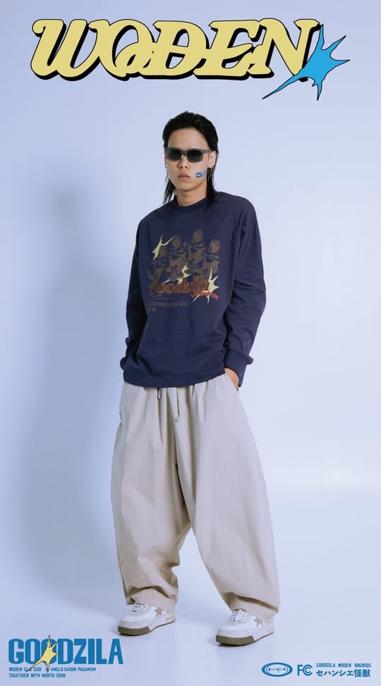 WODEN X Goodzila 033 Hand Painted L/S tee 藏青
