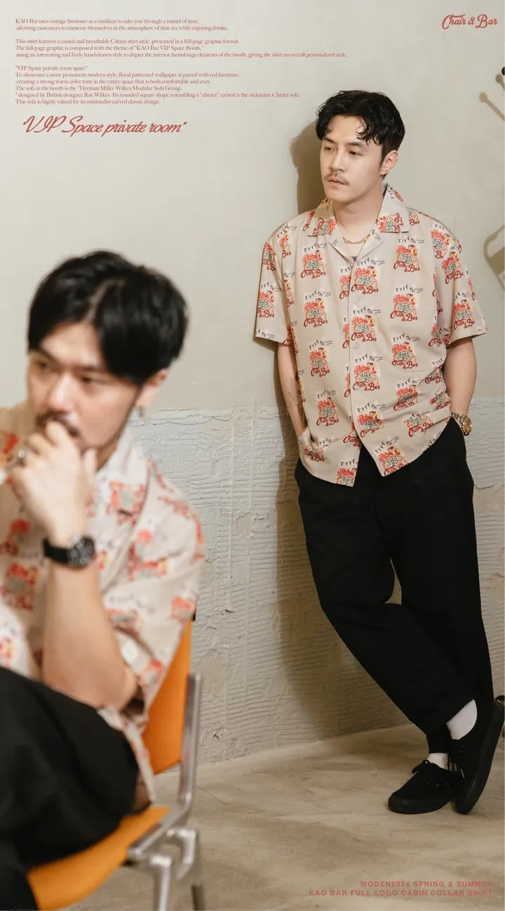 WODEN 2024 Spring & Summer KAO Bar Full LOGO CABIN Collar shirt