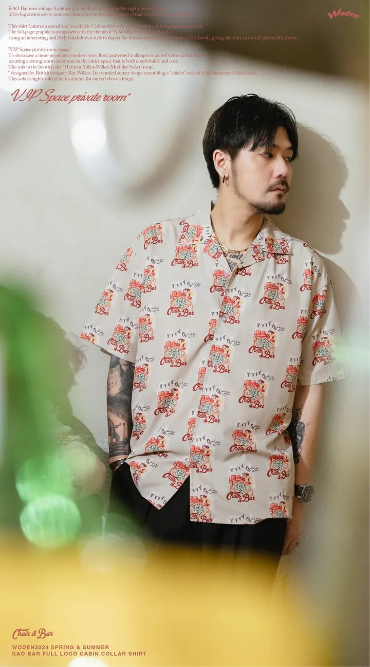 WODEN 2024 Spring & Summer KAO Bar Full LOGO CABIN Collar shirt