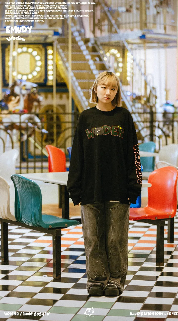 WODEN® / Emudy 2024 Fall & Winter 039 illustration Font L/S Tee