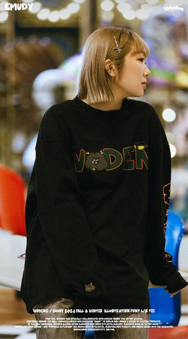 WODEN® / Emudy 2024 Fall & Winter 039 illustration Font L/S Tee