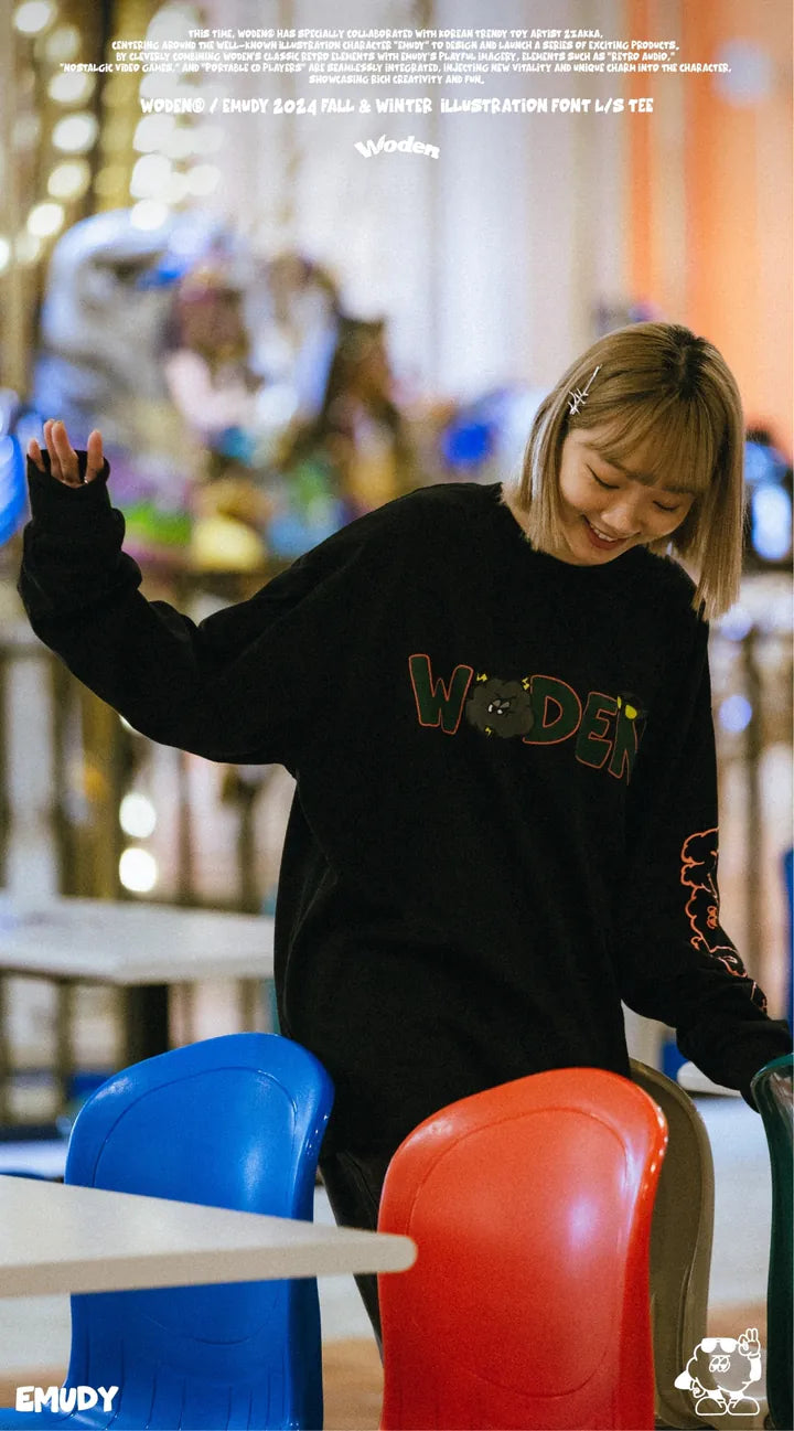 WODEN® / Emudy 2024 Fall & Winter 039 illustration Font L/S Tee