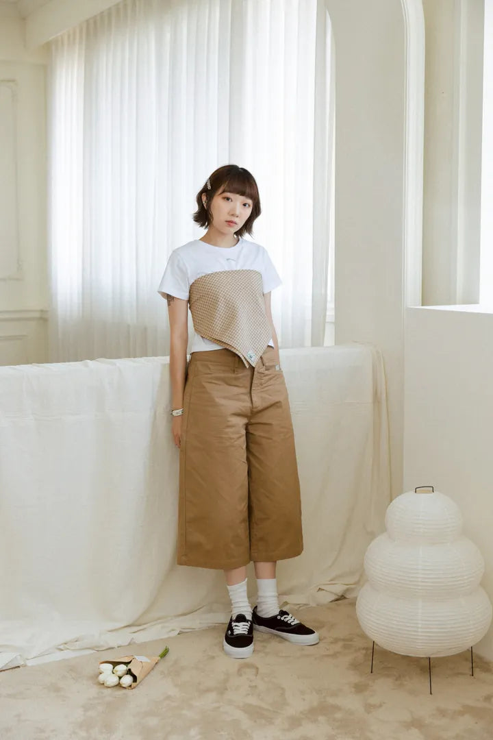 YOKO 25SS 細格膝下褲方巾組
