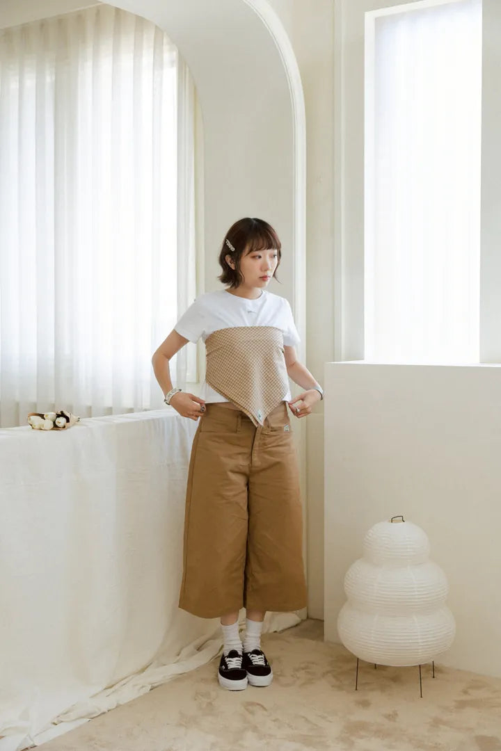 YOKO 25SS 細格膝下褲方巾組
