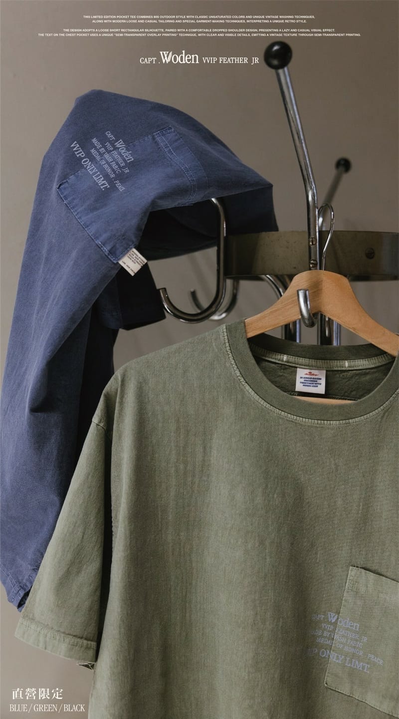 WODEN 2023-24 Autumn & Winter 024 Limited Wash Pocket tee 黑
