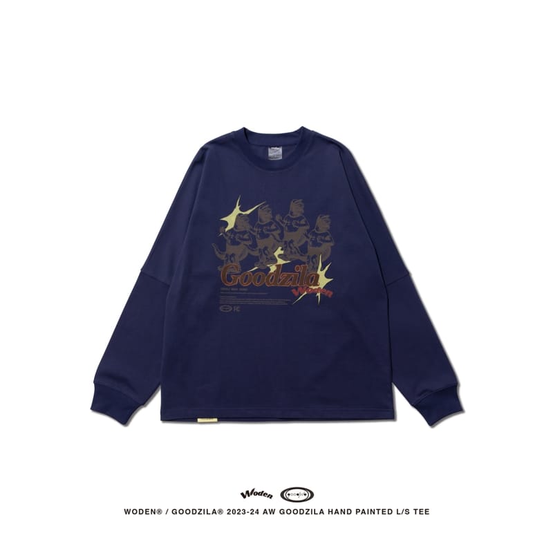 WODEN X Goodzila 033 Hand Painted L/S tee 藏青