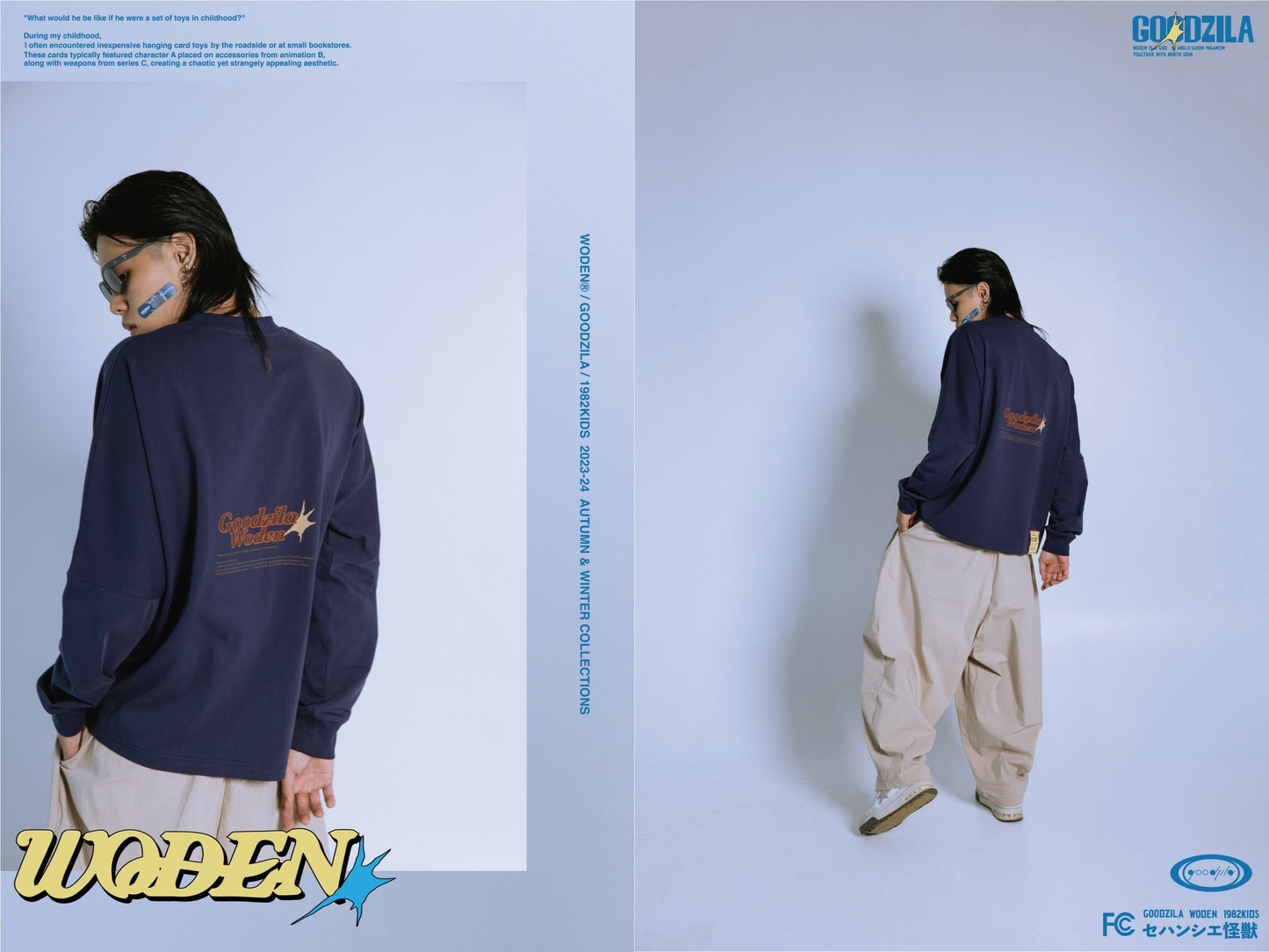 WODEN X Goodzila 033 Hand Painted L/S tee 藏青