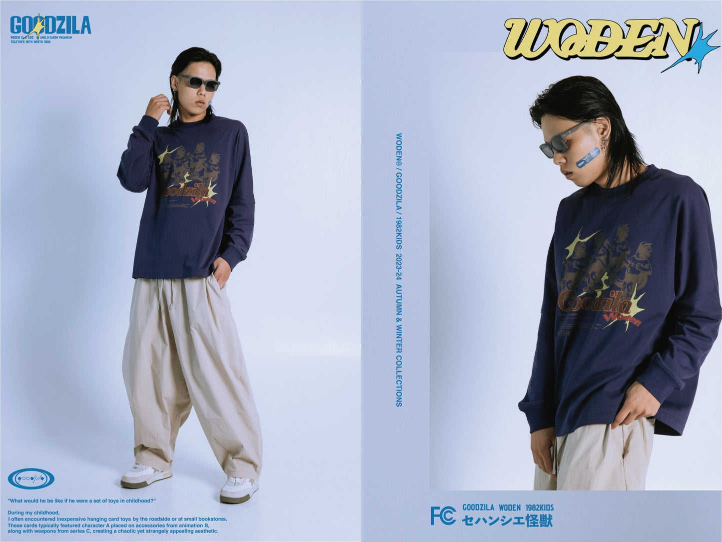 WODEN X Goodzila 033 Hand Painted L/S tee 藏青