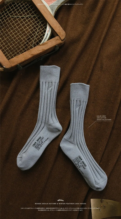 WODEN 2023 Autumn & Winter Feather LOGO Socks 灰色