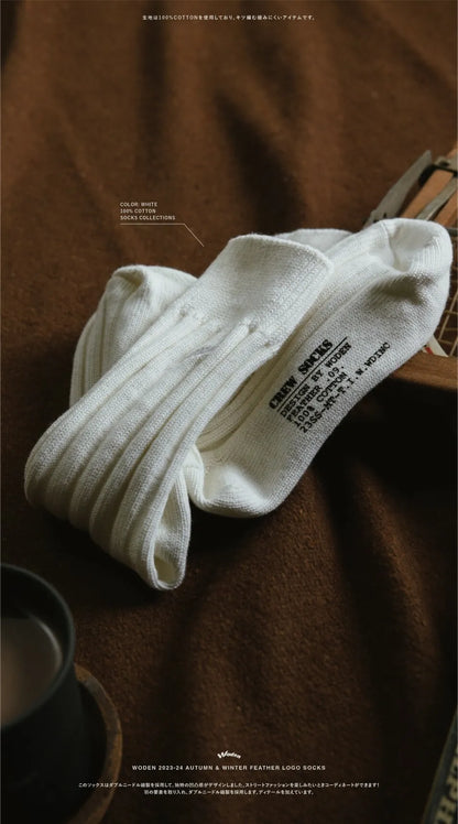 WODEN 2023 Autumn & Winter Feather LOGO Socks 白