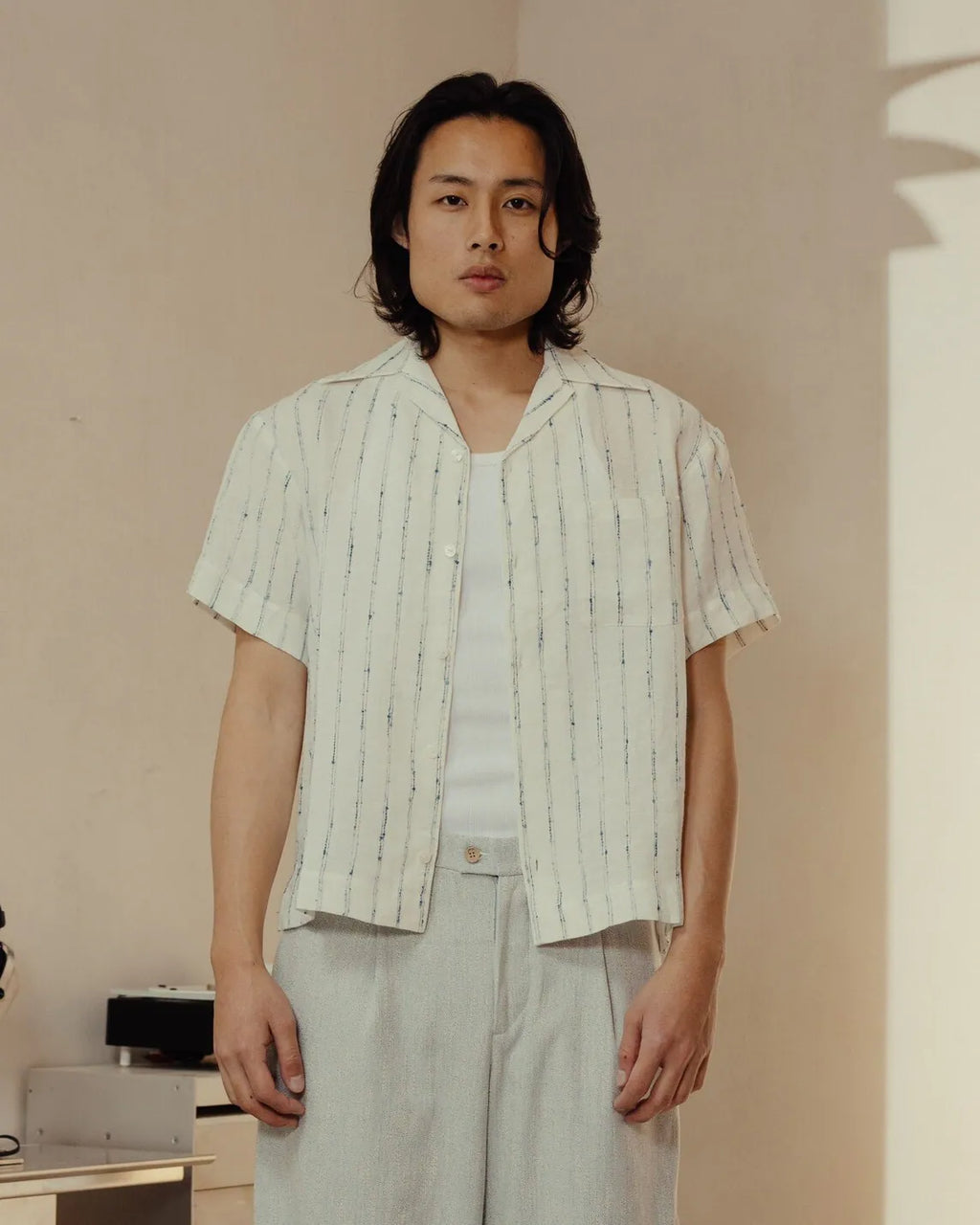 YANGI Pinstripe Jacquard Cabana Shirt