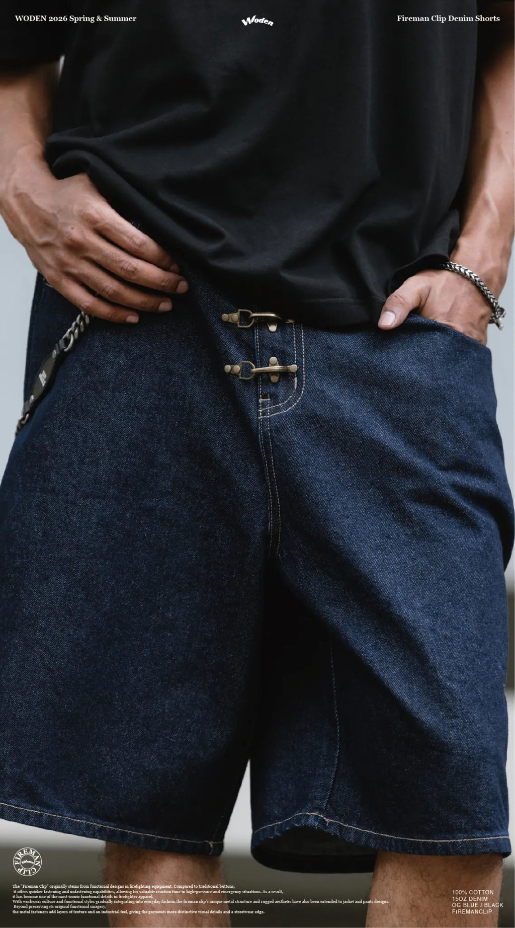 WODEN 2026 Spring & Summer Fireman 026 Clip Denim Shorts