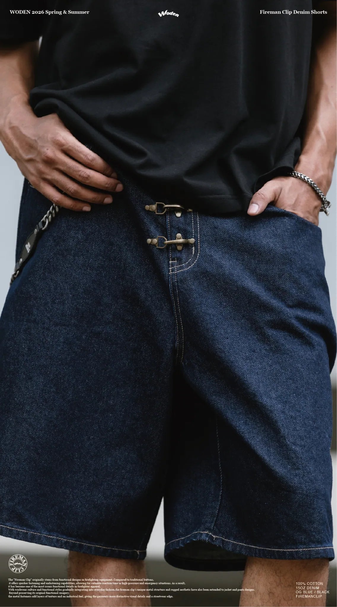 WODEN 2026 Spring & Summer Fireman 026 Clip Denim Shorts