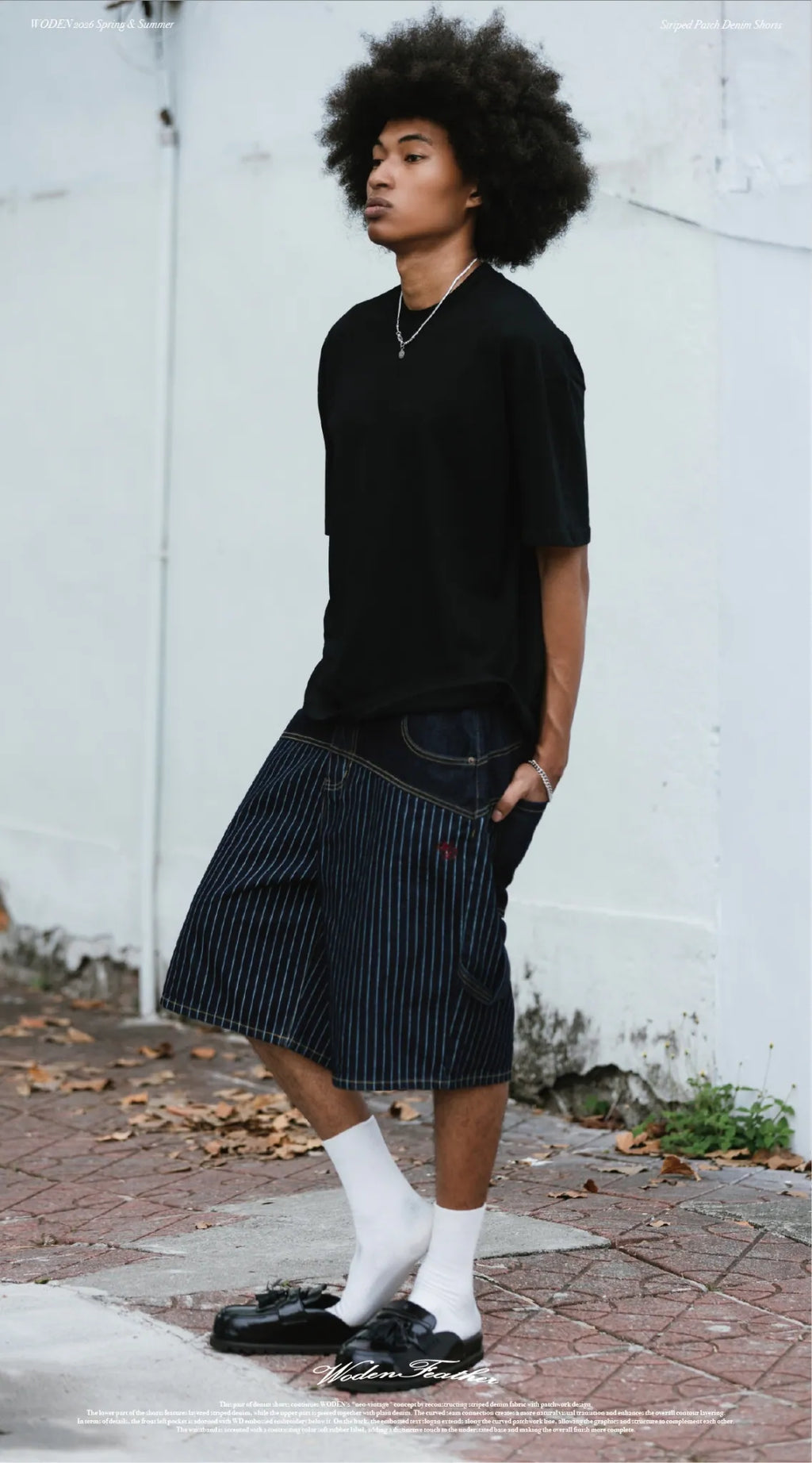 WODEN 2026 Spring & Summer 029 Striped Patch Denim Shorts