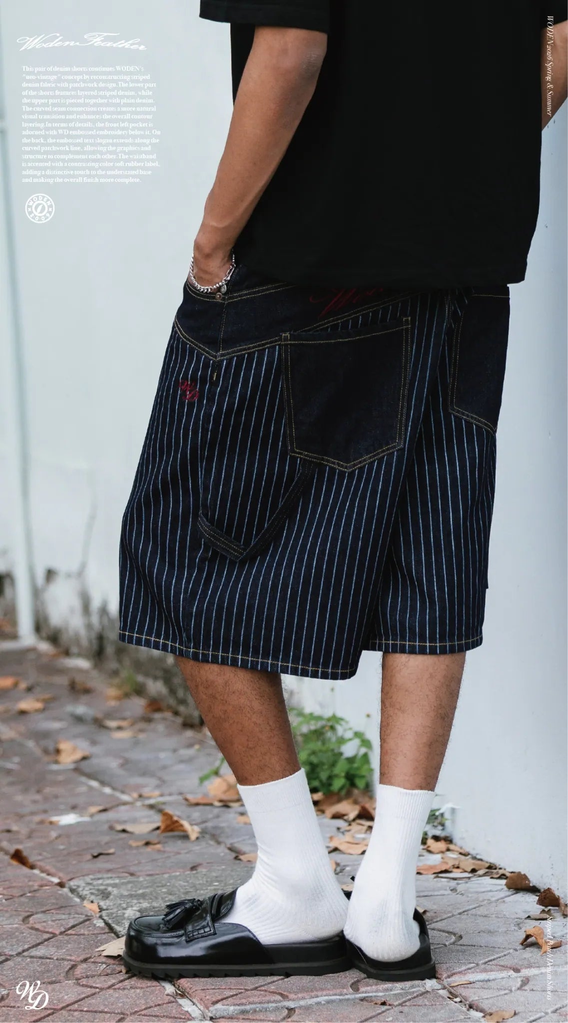 WODEN 2026 Spring & Summer 029 Striped Patch Denim Shorts