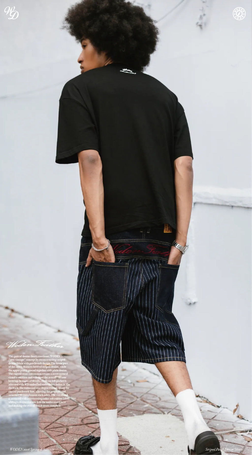 WODEN 2026 Spring & Summer 029 Striped Patch Denim Shorts