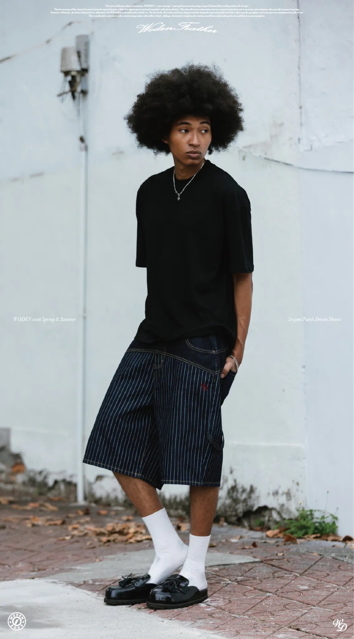WODEN 2026 Spring & Summer 029 Striped Patch Denim Shorts