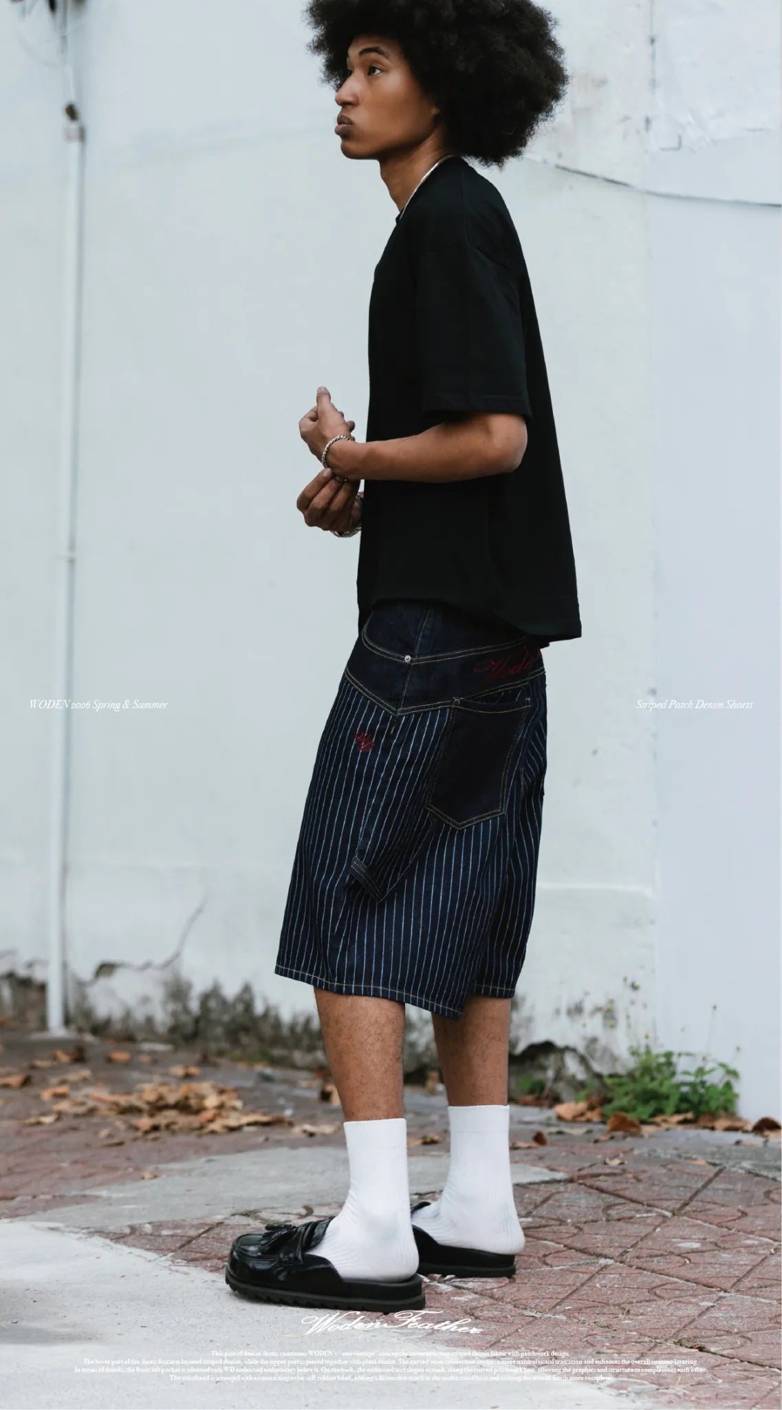 WODEN 2026 Spring & Summer 029 Striped Patch Denim Shorts