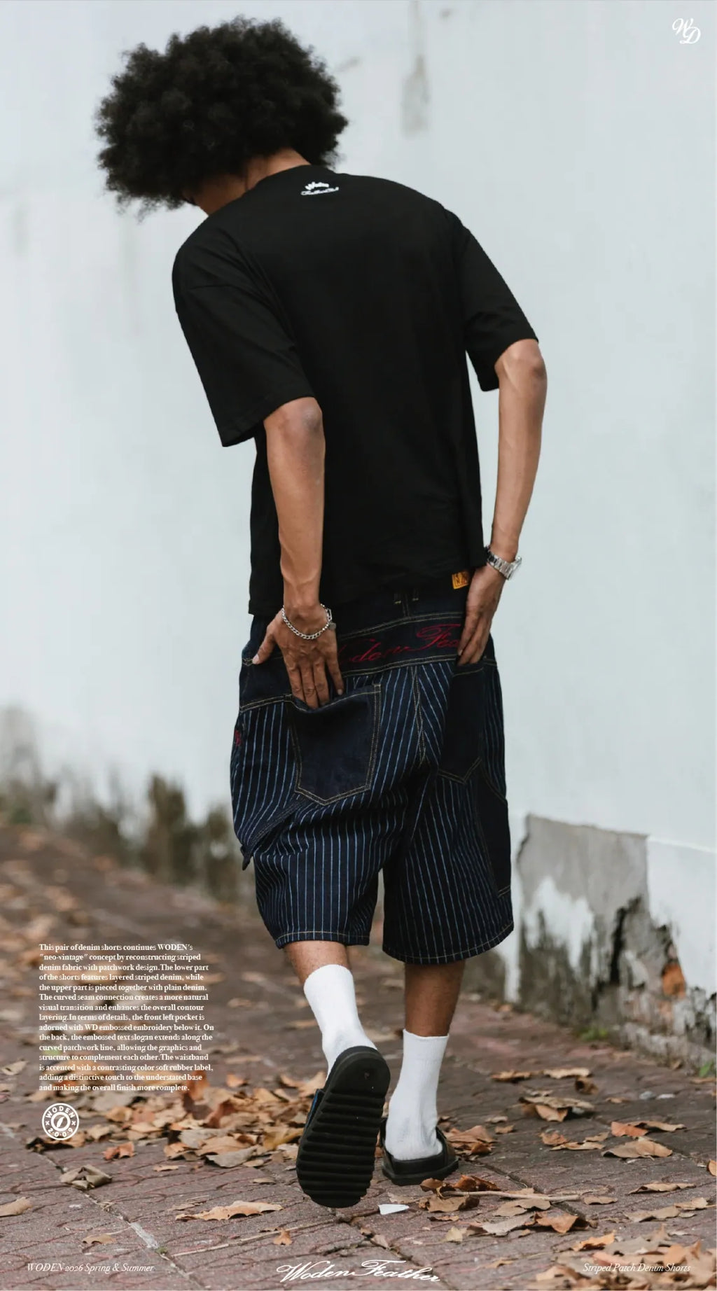 WODEN 2026 Spring & Summer 029 Striped Patch Denim Shorts