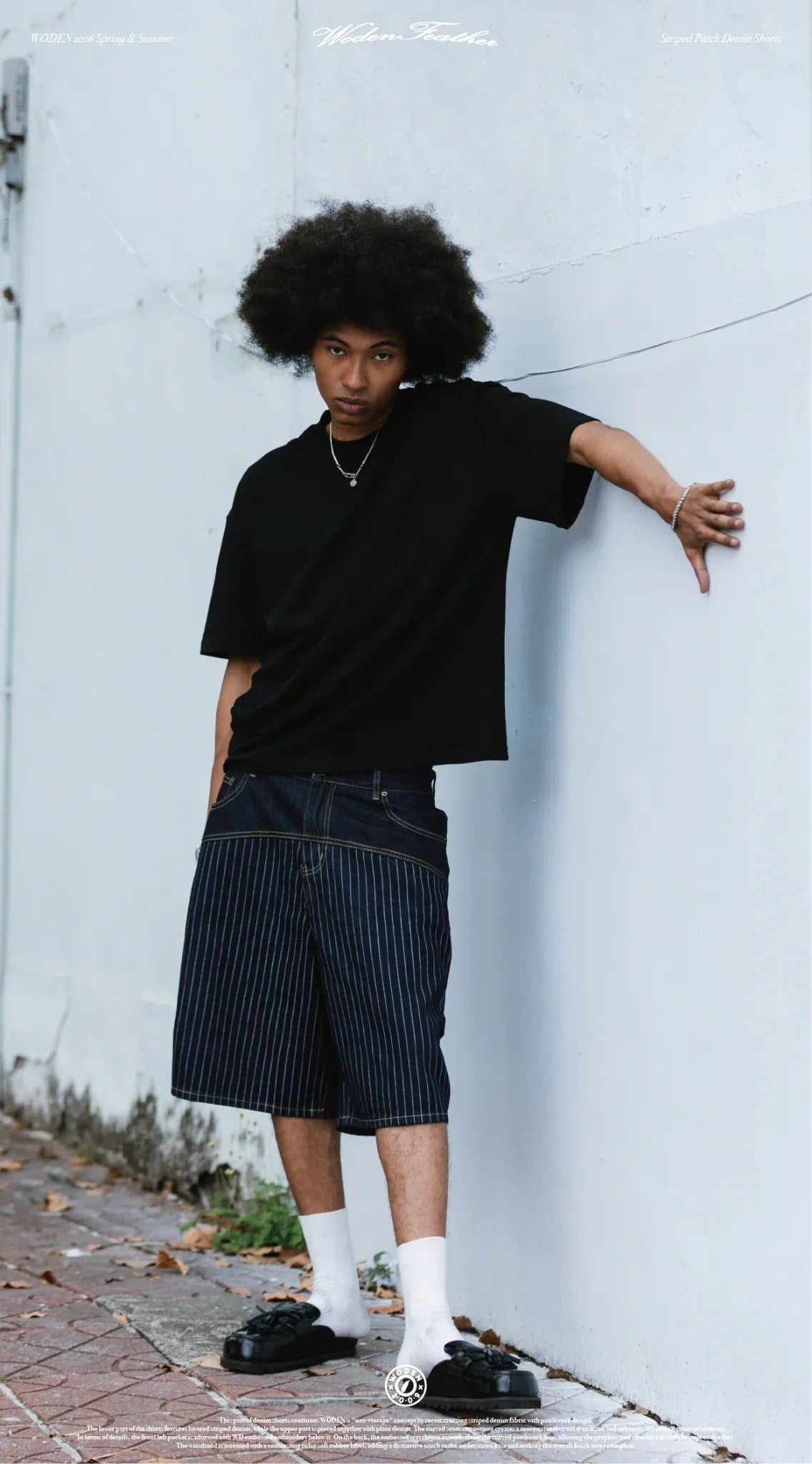 WODEN 2026 Spring & Summer 029 Striped Patch Denim Shorts