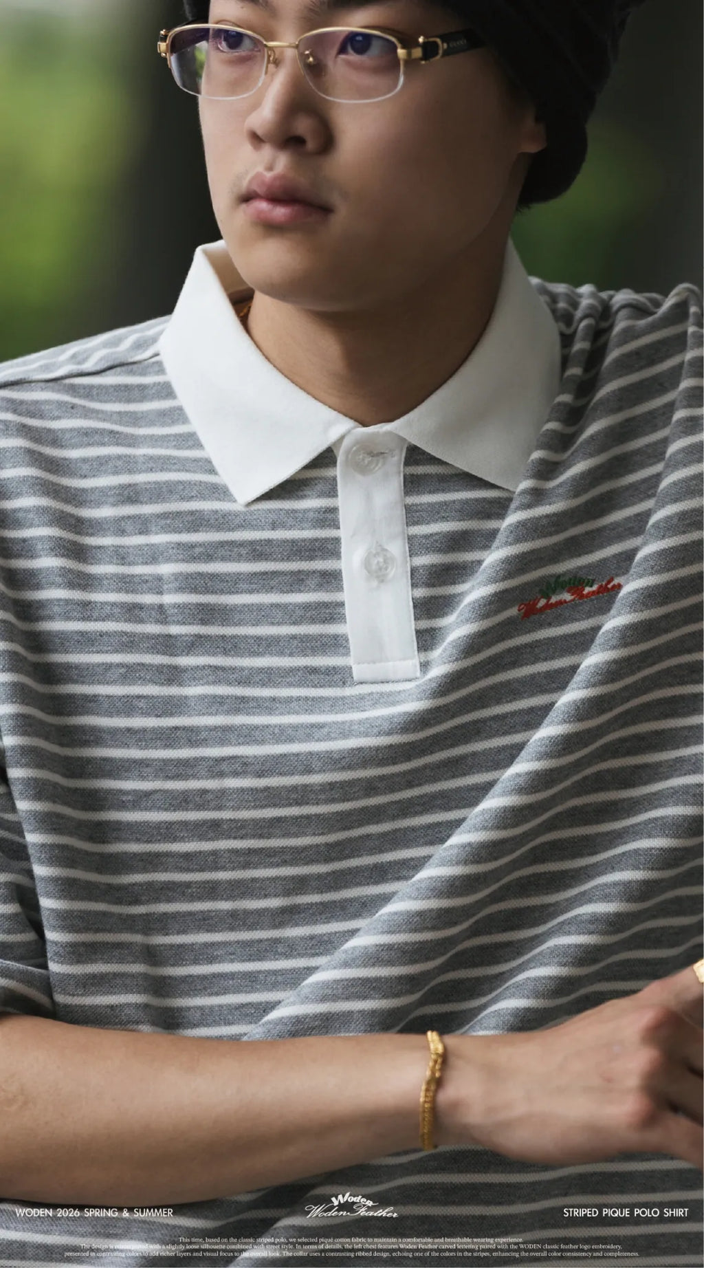 WODEN 2026 Spring & Summer Striped Pique Polo Shirt