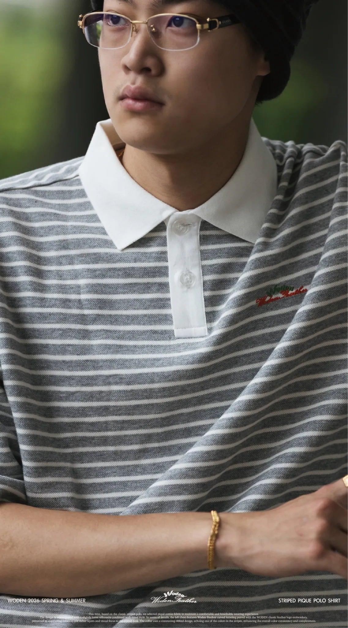 WODEN 2026 Spring & Summer Striped Pique Polo Shirt