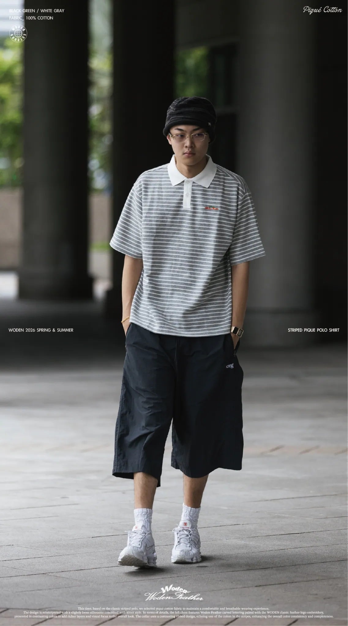 WODEN 2026 Spring & Summer Striped Pique Polo Shirt