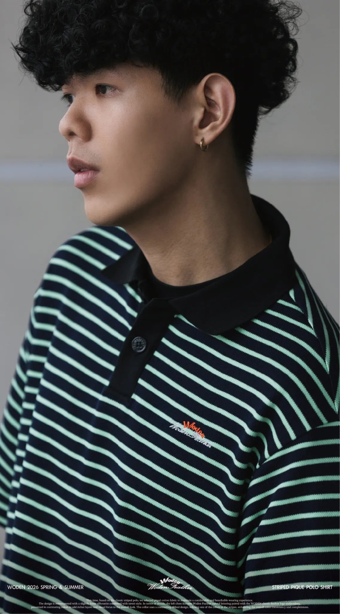 WODEN 2026 Spring & Summer Striped Pique Polo Shirt