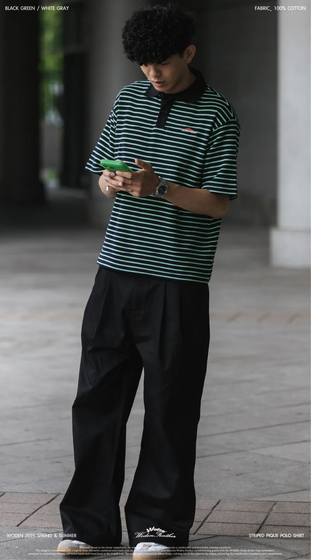 WODEN 2026 Spring & Summer Striped Pique Polo Shirt