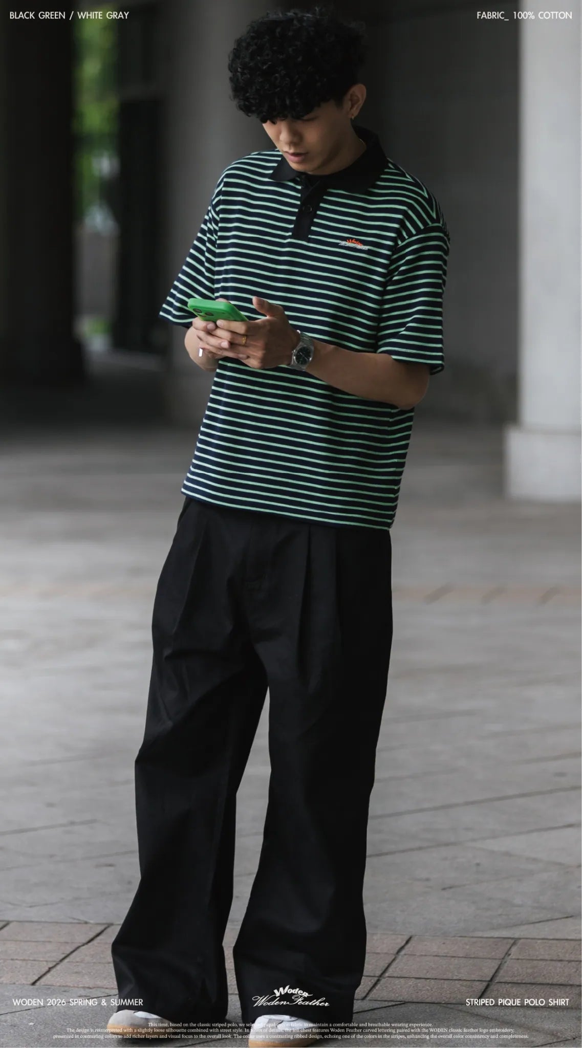 WODEN 2026 Spring & Summer Striped Pique Polo Shirt