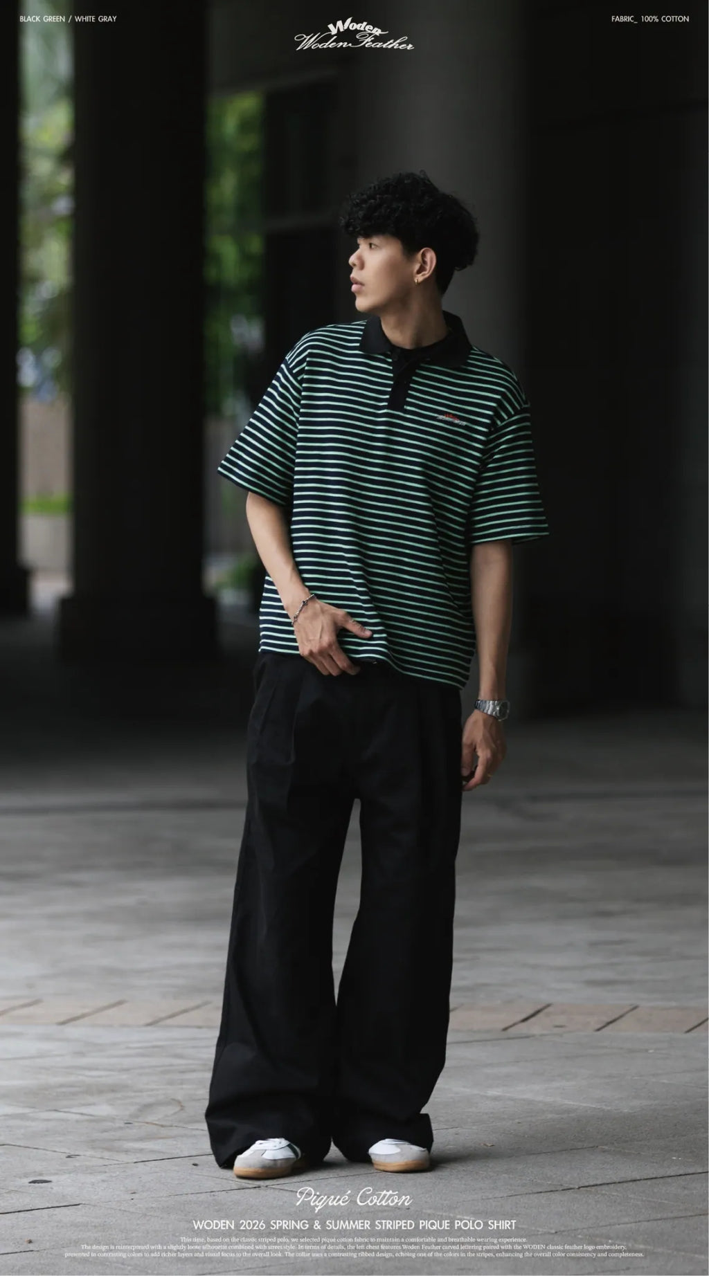 WODEN 2026 Spring & Summer Striped Pique Polo Shirt
