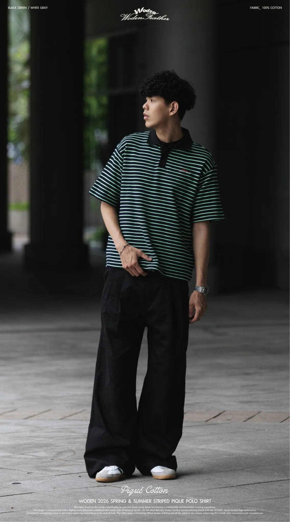 WODEN 2026 Spring & Summer Striped Pique Polo Shirt
