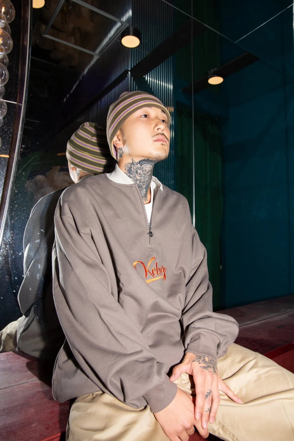 KEBOZ Half Zip Sweat Varsity Jacket