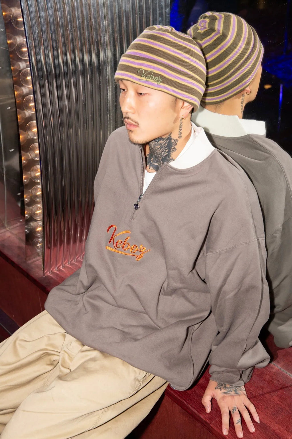 KEBOZ Half Zip Sweat Varsity Jacket