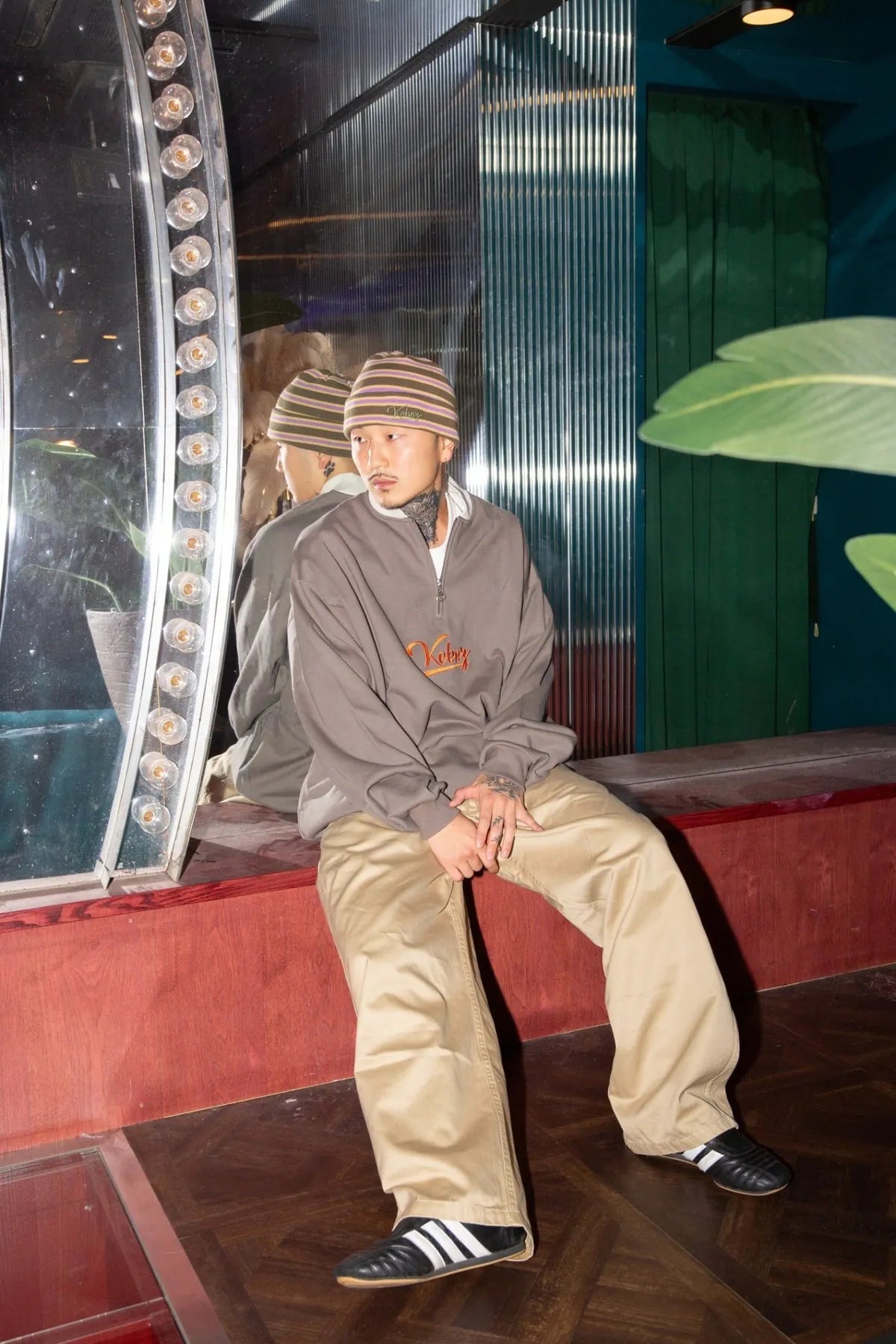 KEBOZ Half Zip Sweat Varsity Jacket