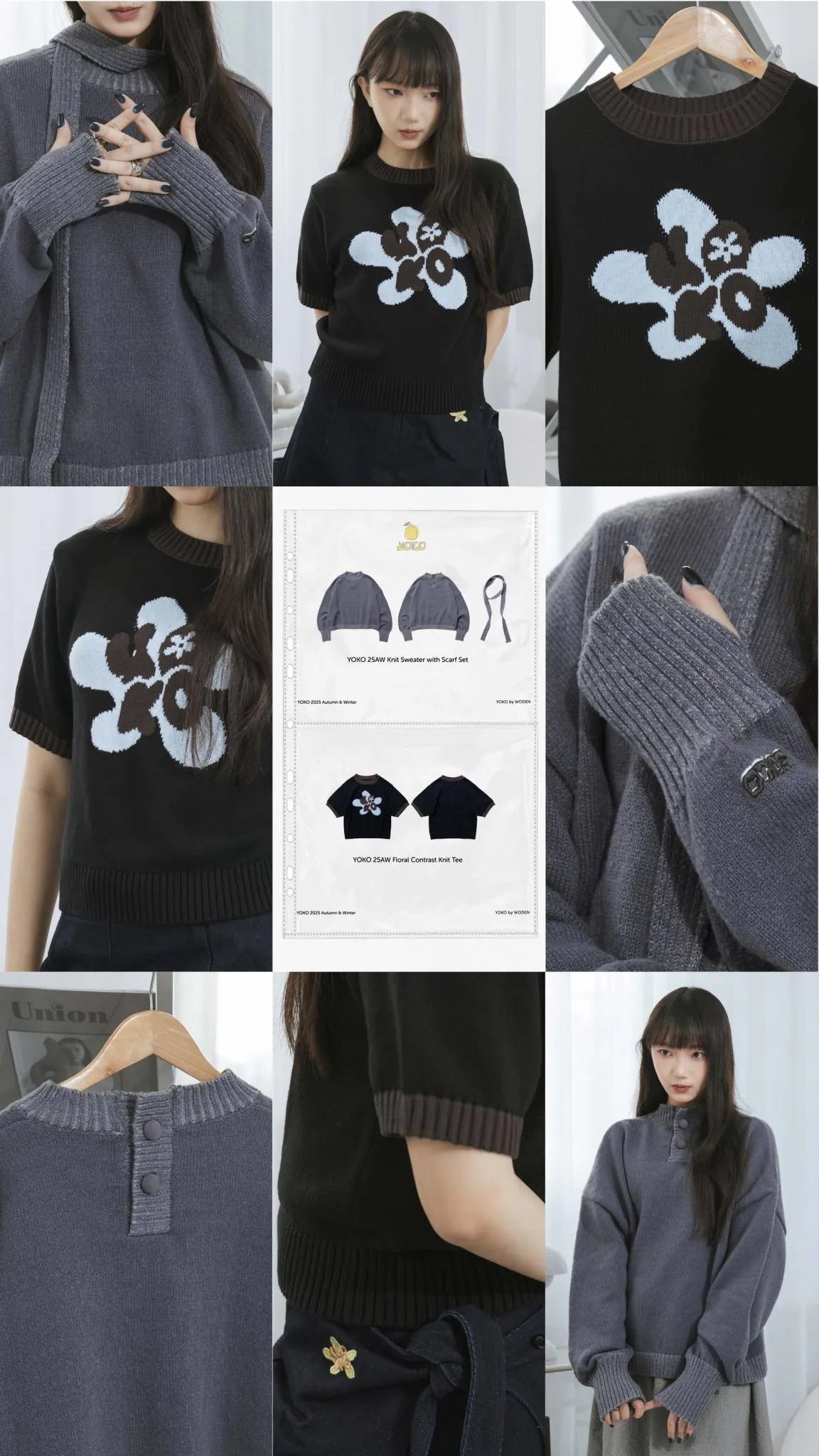 YOKO Floral Contrast Knit Tee