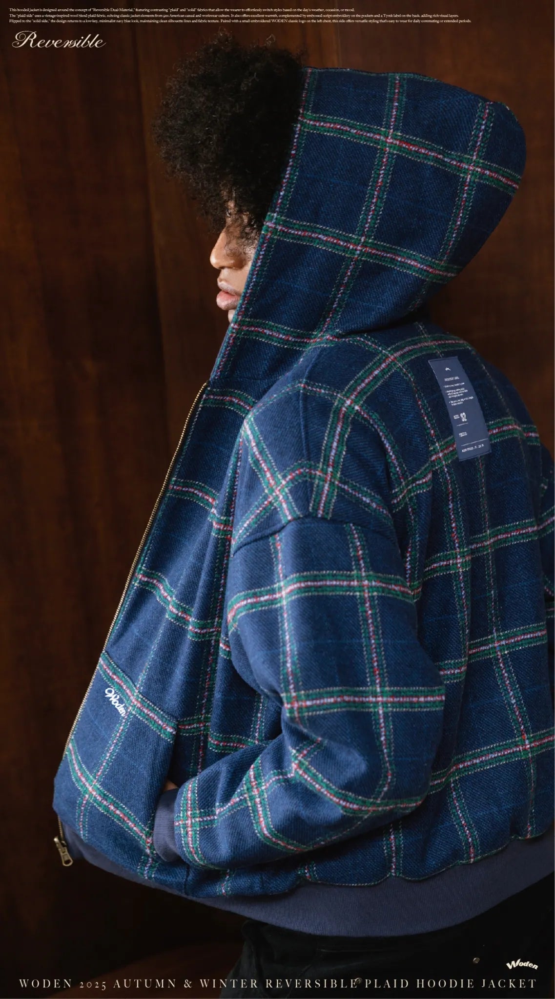 WODEN 2025 Autumn & Winter 012 Reversible Plaid Hoodie Jacket