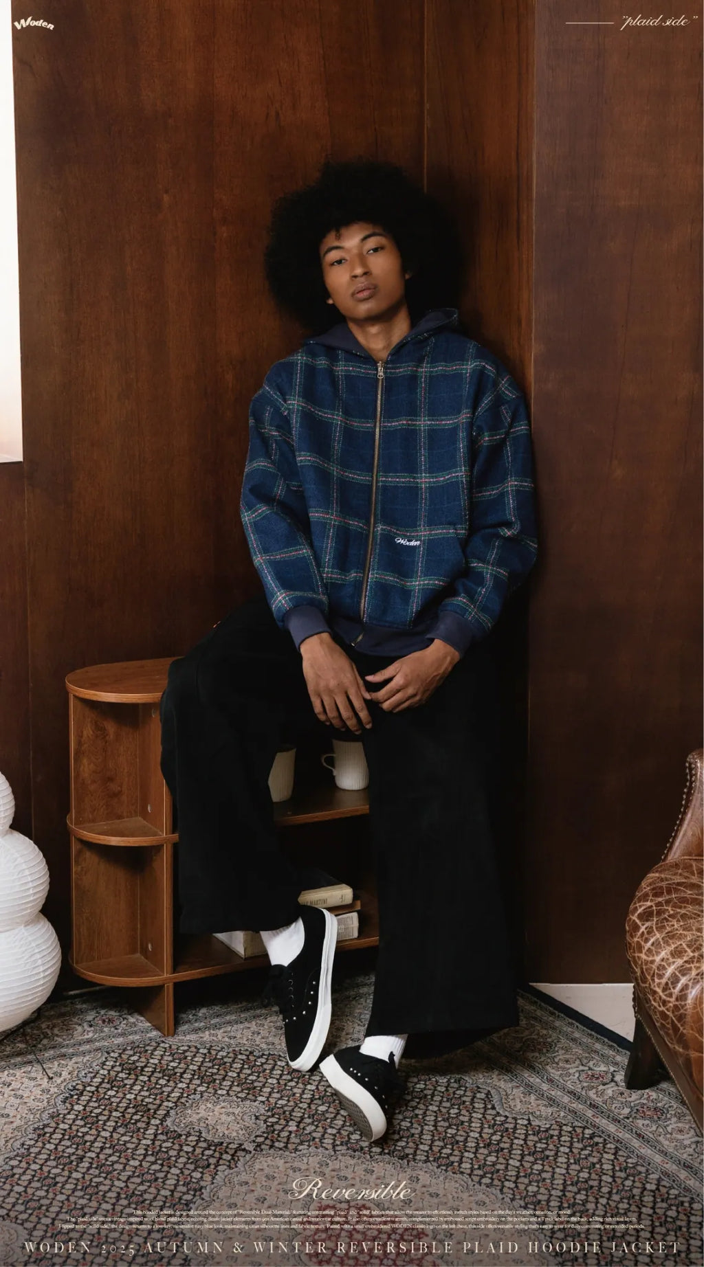 WODEN 2025 Autumn & Winter 012 Reversible Plaid Hoodie Jacket