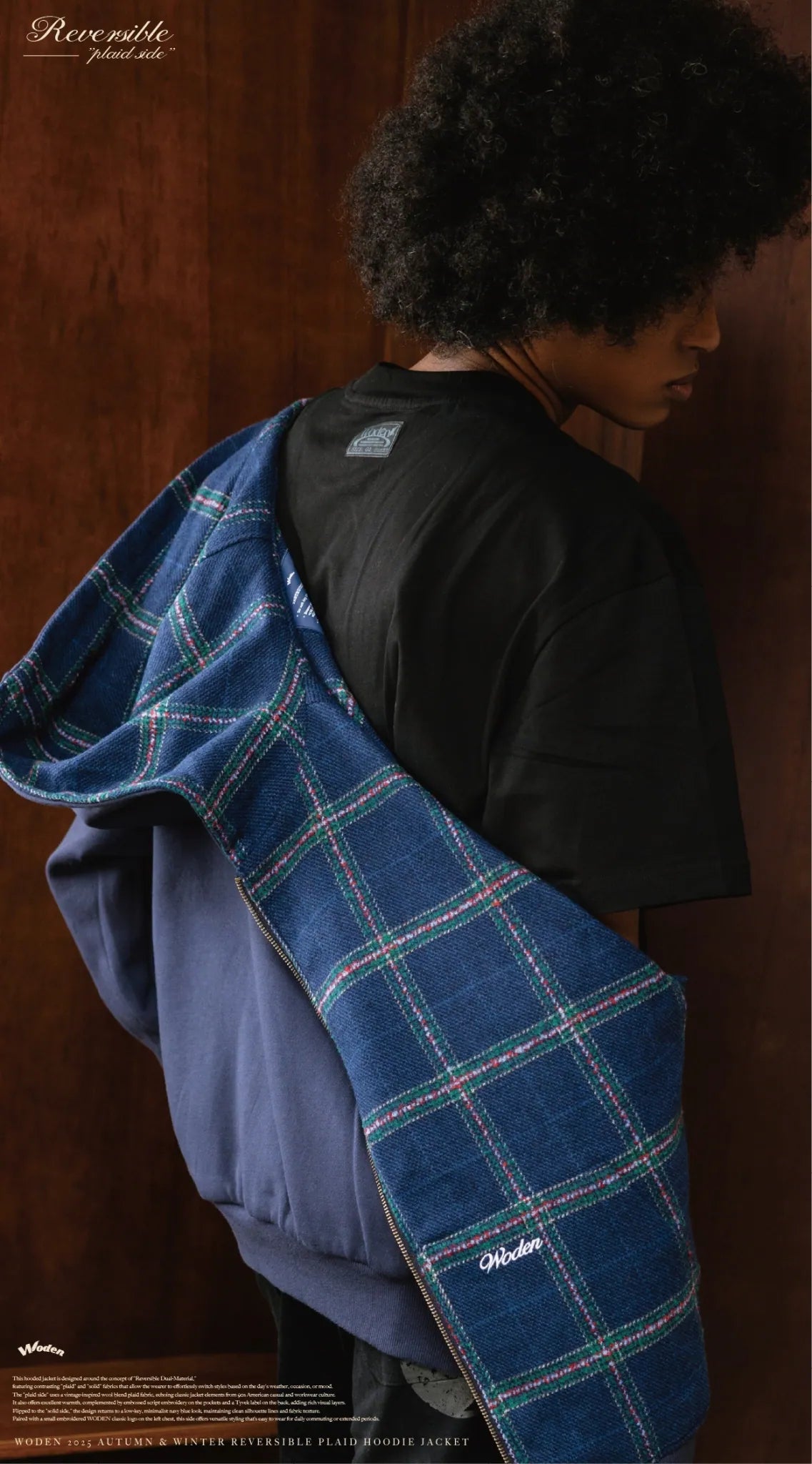 WODEN 2025 Autumn & Winter 012 Reversible Plaid Hoodie Jacket