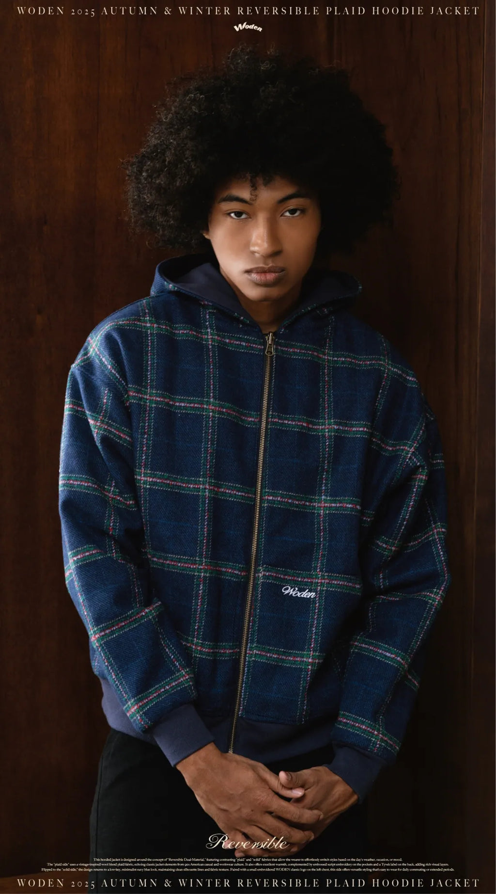 WODEN 2025 Autumn & Winter 012 Reversible Plaid Hoodie Jacket