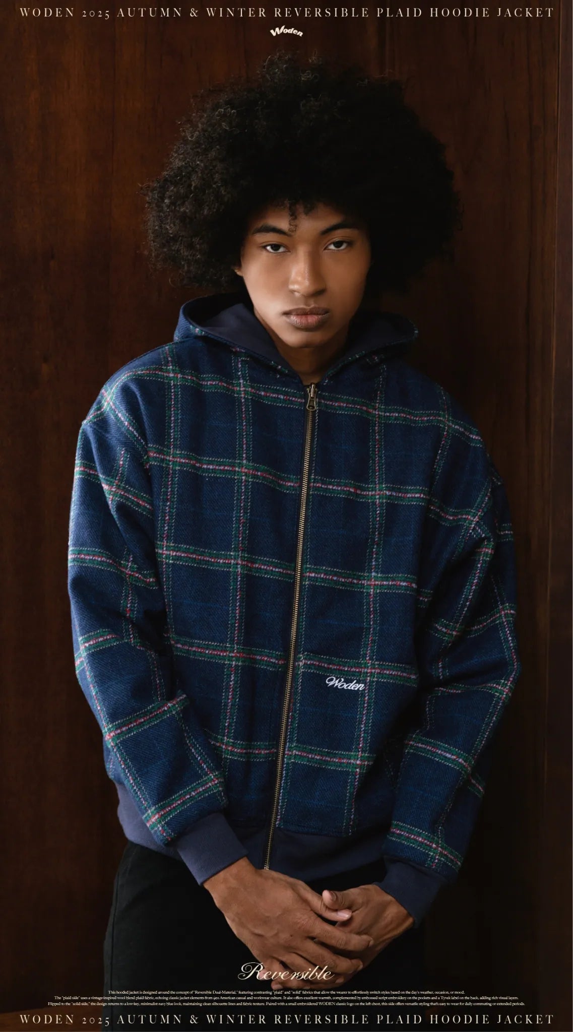 WODEN 2025 Autumn & Winter 012 Reversible Plaid Hoodie Jacket