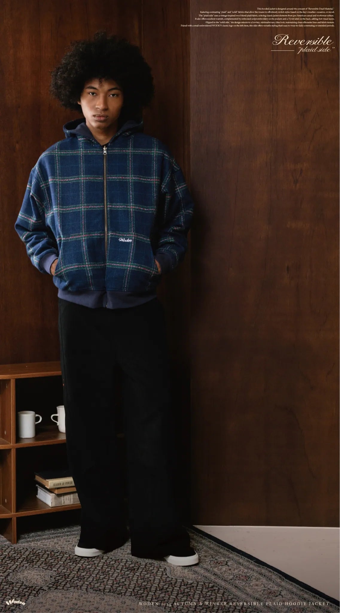 WODEN 2025 Autumn & Winter 012 Reversible Plaid Hoodie Jacket